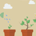 Hand with can watering money tree