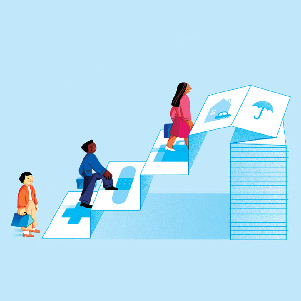 Illustration of people climbing up steps