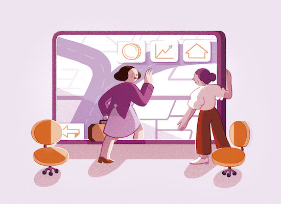 Illustration of two people looking at planning documents