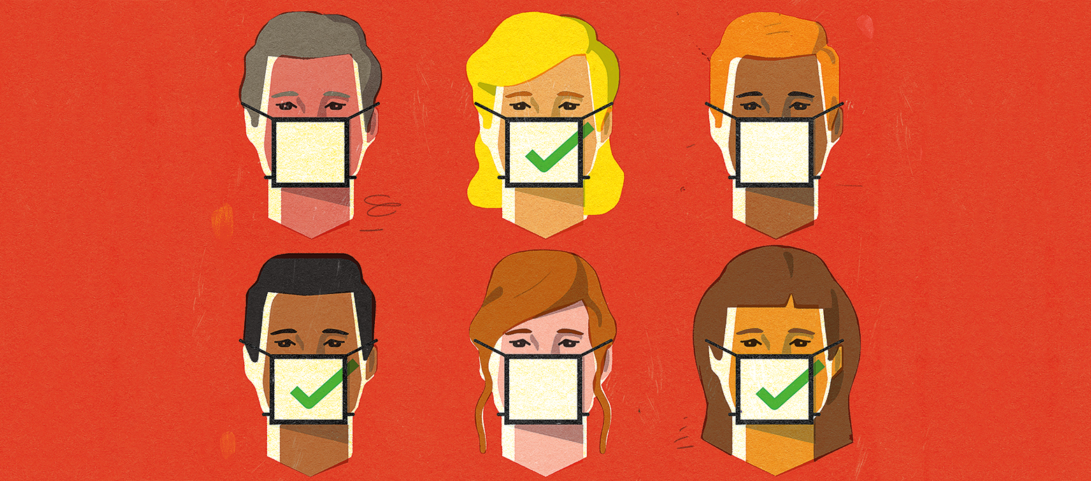 Illustration of students wearing masks