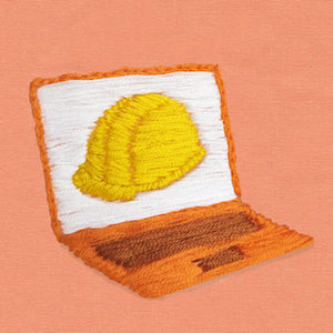 Illustration of laptop with a hardhat on the screen