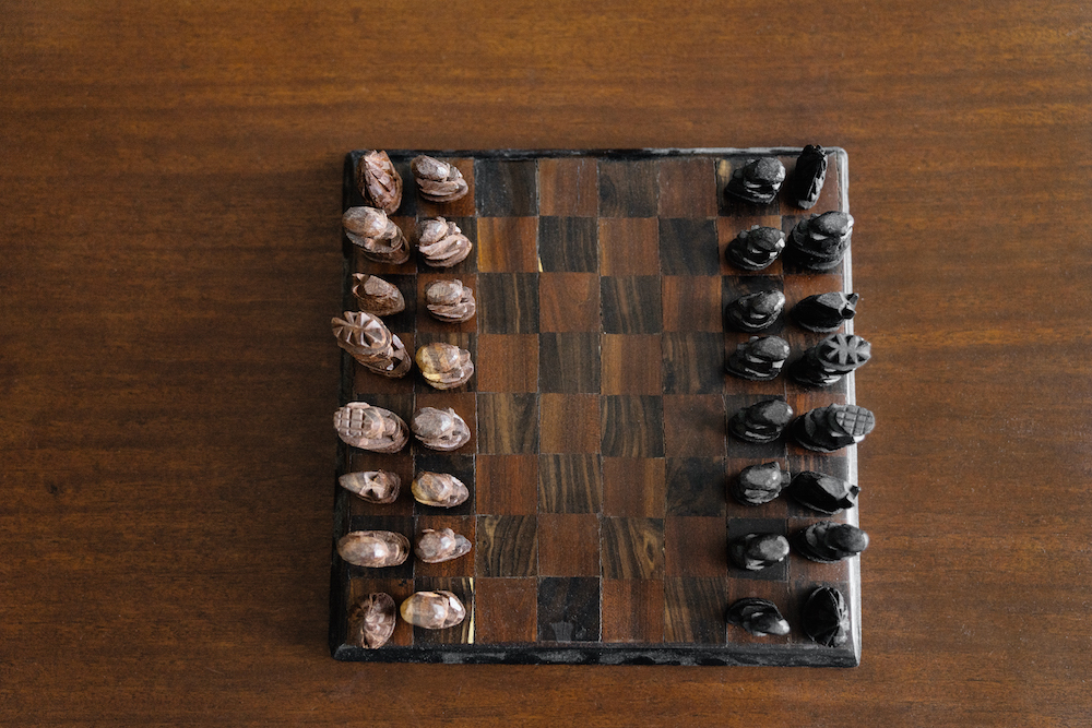 Hand-carved wooden chess set from Zimbabwe