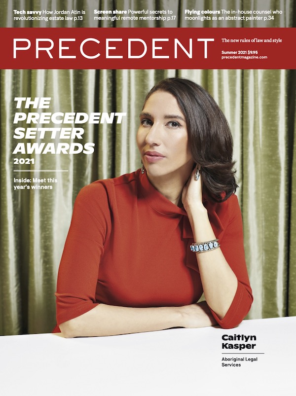 Precedent Magazine Summer 2021 Issue Cover featuring a portrait of 2021 Precedent Setter Award winner Caitlyn Kasper