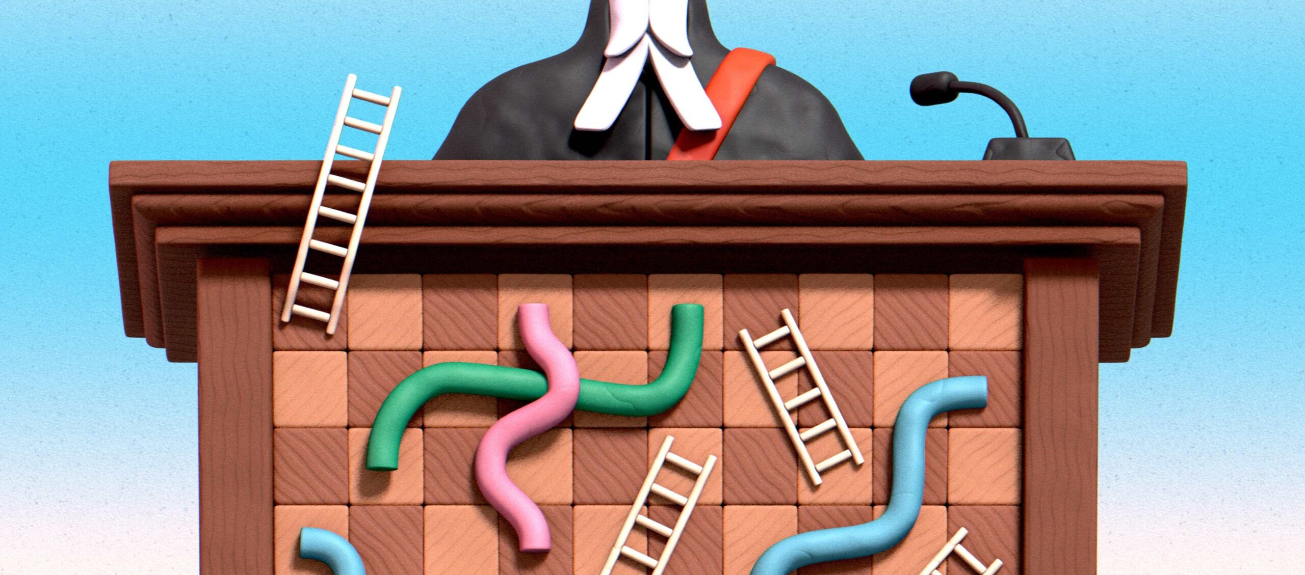 An illustrated game board that shows the steps to becoming a judge in Ontario and Canada