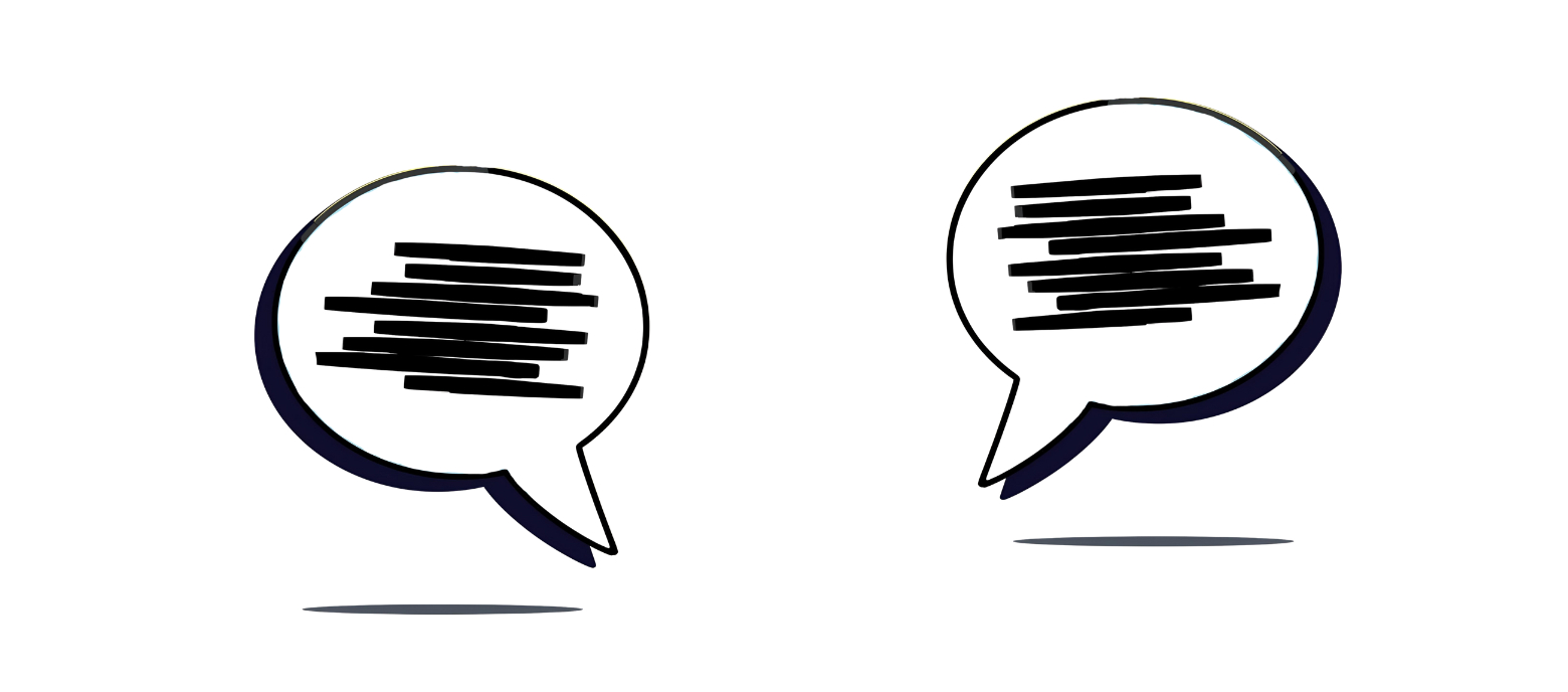 Illustration of a speech bubble with all the text blacked out, symbolizing a redacted conversation
