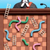 An illustrated game board that shows the steps to becoming a judge in Ontario and Canada