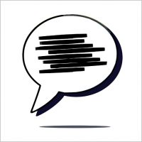 Illustration of a speech bubble with all the text blacked out, symbolizing a redacted conversation